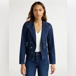 Sofia Vergara Dark wash denim cropped jacket v neck fitted Blazer